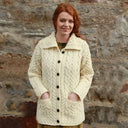A20329 White Colour Irish Thick Cable Knit Cardigan Gaelsong