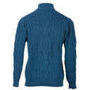 A20330 ATLANTIC BLUE Colour Aran Fisherman Turtleneck Sweater Studio Back Side View Gaelsong
