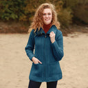 A20331ATLANTICBLUE Ladies Cable Knit Zipper Irish Cardigan Lifestyle Gaelsong