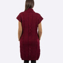Women's Wool Long Aran Cardigan Red Back View Gaelsong