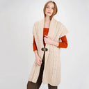 Women's Wool Long Aran Cardigan Cream Gaelsong