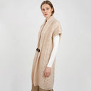 Women's Wool Long Aran Cardigan Cream Gaelsong