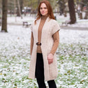 Women's Wool Long Aran Cardigan Cream Lifestyle Gaelsong
