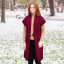 Women's Wool Long Aran Cardigan Red Lifestyle Gaelsong