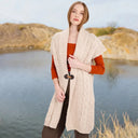 Women's Wool Long Aran Cardigan Cream Gaelsong