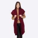 Women's Wool Long Aran Cardigan Red Gaelsong