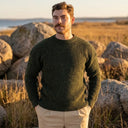 Gents Woollen Irish Fisherman's Ribbed Sweater White Green Gaelsong