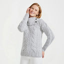 Women's Aran Button Up Collared Sweater Grey Gaelsong