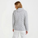 Women's Aran Button Up Collared Sweater Grey Back View Gaelsong