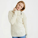 Women's Aran Button Up Collared Sweater White Gaelsong