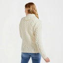 Women's Aran Button Up Collared Sweater White Back View Gaelsong