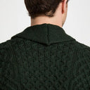 Men's Shawl Neck Aran Buttoned Cardigan Green Back View Gaelsong