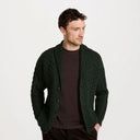 Men's Shawl Neck Aran Buttoned Cardigan Green Front View Gaelsong