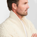 Men's Shawl Neck Aran Buttoned Cardigan White Side View Gaelsong
