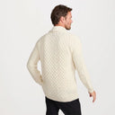 Men's Shawl Neck Aran Buttoned Cardigan White Back View Gaelsong