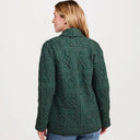 Women's Open Front Aran Merino Wool Cardigan Green Back View Gaelsong