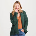 Women's Open Front Aran Merino Wool Cardigan Green Gaelsong