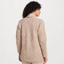 Women's Open Front Aran Merino Wool Cardigan Beige Back View Gaelsong
