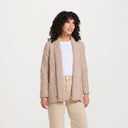Women's Open Front Aran Merino Wool Cardigan Beige Gaelsong