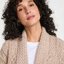Women's Open Front Aran Merino Wool Cardigan Beige Front Gaelsong