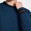 Aran Style Merino Wool Fisherman Sweater Blue Front Gaelsong