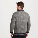 Aran Style Merino Wool Fisherman Sweater Grey Back View Gaelsong