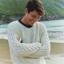 Aran Style Merino Wool Fisherman Sweater White Lifestyle Gaelsong
