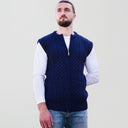 Men's Traditional Merino Wool Aran Gilet Blue Gaelsonng