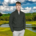 Men's Wool Aran Cable Turtleneck Sweater Atlantic Marl  Gaelsong