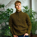 Men's Wool Aran Cable Turtleneck Sweater Autumn Leaf Gaelsong