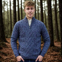 Men's Wool Aran Cable Turtleneck Sweater Midnight Marl  Gaelsong