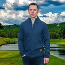 Men's Wool Aran Cable Turtleneck Sweater Indigo Marl  Gaelsong
