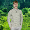 Men's Wool Aran Cable Turtleneck Sweater Oatemal Marl  Gaelsong