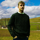 Men's Irish Wool Fishermen Raglan Sweater Green Marl Gaelsong