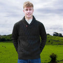 Men's Irish Knit Fisherman Sweater with Shawl Neck Green Marl Gaelsong