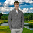 Men's Irish Wool Ribbed Knit Zip Cardigan Black Forest Gaelsong