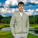 Men's Irish Wool Ribbed Knit Zip Cardigan Oatemeal Marl Gaelsong