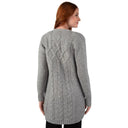 Merino Wool Aran Cable Knit Long Coat Grey Back View Gaelsong