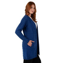 Merino Wool Aran Cable Knit Long Coat Marl Blue Side View Gaelsong