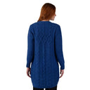 Merino Wool Aran Cable Knit Long Coat Marl Blue Back View Gaelsong