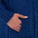 Merino Wool Aran Cable Knit Long Coat Marl Blue Gaelsong