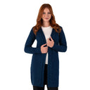 Merino Wool Aran Cable Knit Long Coat Ocean Blue Gaelsong