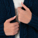 Merino Wool Aran Cable Knit Long Coat Ocean Blue Front Gaelsong