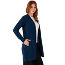 Merino Wool Aran Cable Knit Long Coat Ocean Blue Side View Gaelsong