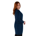 Merino Wool Aran Cable Knit Long Coat Ocean Blue side view Gaelsong
