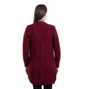 Merino Wool Aran Cable Knit Long Coat Wine Back View Gaelsong