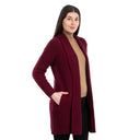 Ladies Merino Wool Open Front Shawl Neck Coat Wine Side View Gaelsong