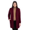 Ladies Merino Wool Open Front Shawl Neck Coat Wine Front View Gaelsong