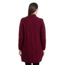 Ladies Merino Wool Open Front Shawl Neck Coat Wine Back View Gaelsong