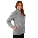 Merino Wool Side Zip Aran Knit Cardigan Grey Side View Gaelsong